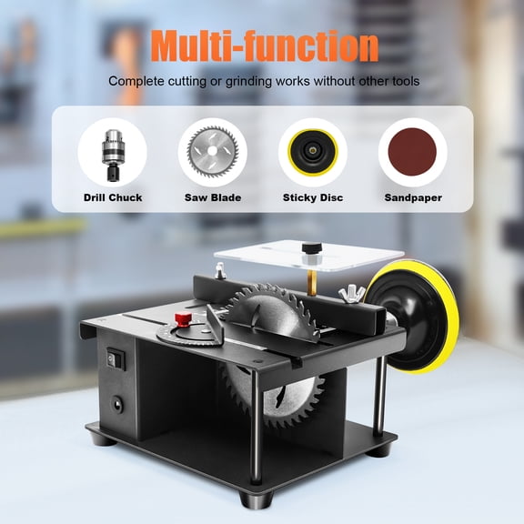 Mini Precision Table Saw, 200W 4200-8500RPM 7-Speed Adjustable Multifunctional Bench Saw 0-90 Tilting Blade, Sliding Cutting Machine for Wood, Metal, Plastic, DIY Hobby, Craft
