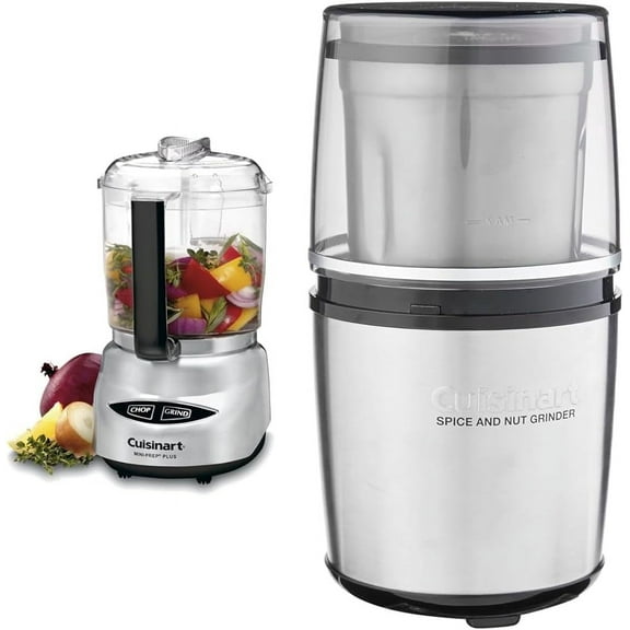 Mini Prep Plus 4 Cup Food Processor and Spice-and-Nut Grinder Bundle Stainless Steel