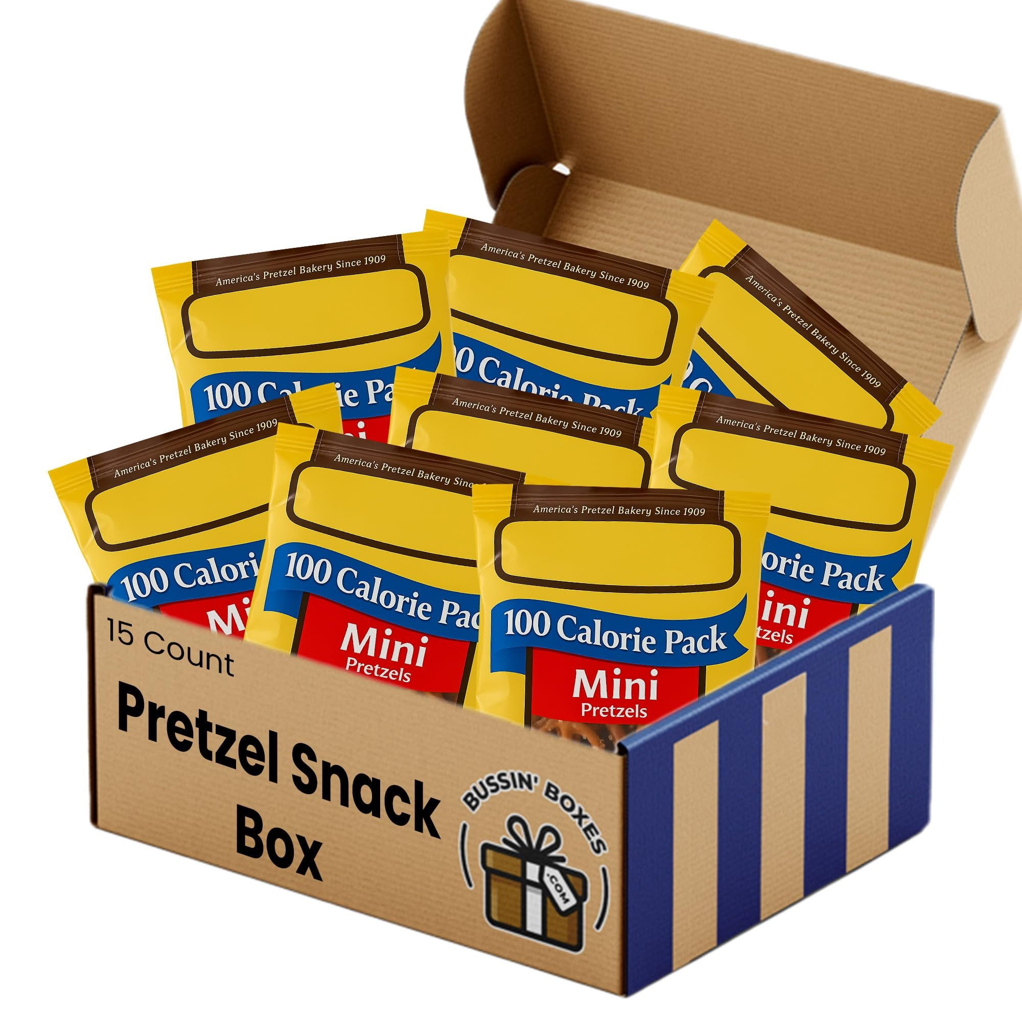 Bulk Mini Pretzels 100 Calorie Individual Snack Packs  Salted Pretzel Bags for Office, School, Travel, and Gifting Assembled by Bussin Boxes 15 Count