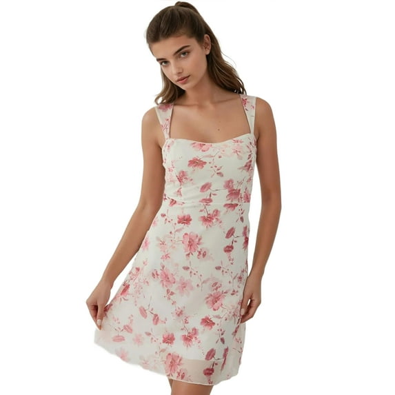 Mini Printed Tulle Dress with Heart Collar