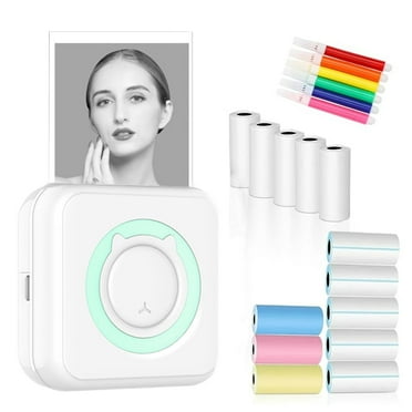 Mini Printer Portable, Pocket Thermal Printer with 13 Rolls Printing Paper, Wireless Instant Photo Printer Compatible with IOS Android for Picture Receipt Label Note QR Code Inkless Printing