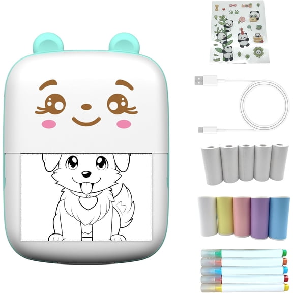 Mini Printer Portable Sticker Printer with 10 PaperRolls,Thermal Printing Pod,Ink-Free  Label Maker DIY Crafts,Journals,Photos,Office &  Use Printing  Box