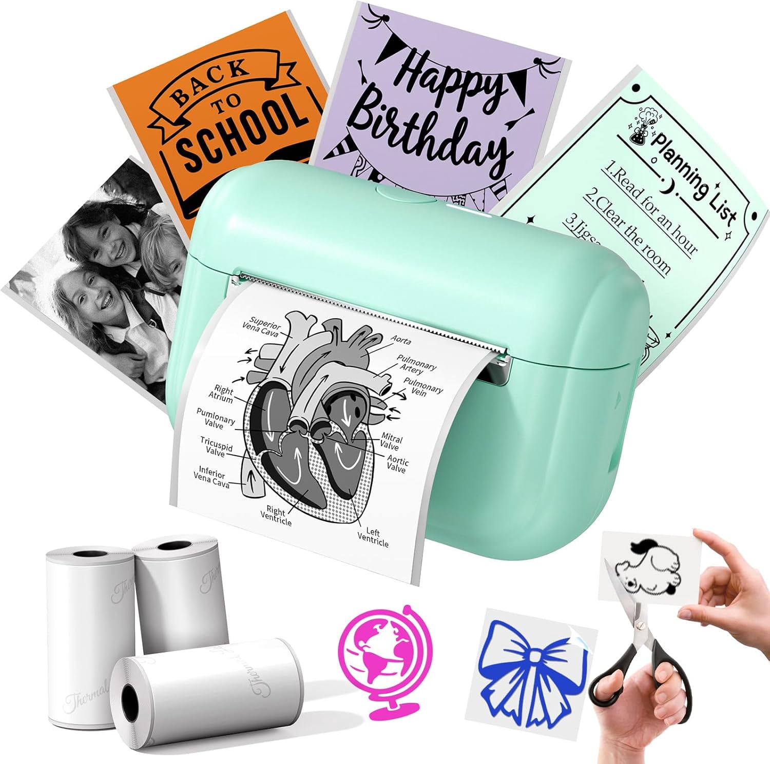 Mini Printer - Portable Sticker Printer Q02E, Pocket Thermal Inkless ...