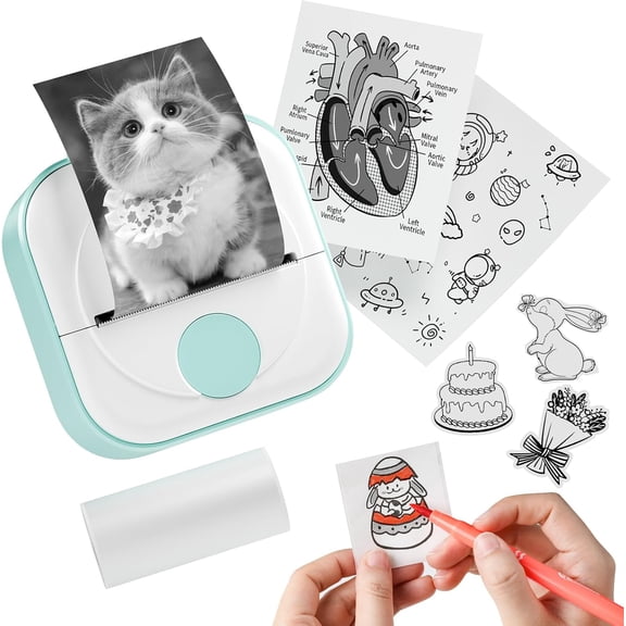 Mini Printer - Q02 Sticker Printer Machine with 1 Rolls Paper, Bluetooth Pocket Sticker Maker Inkless Portable for Anatomical Diagram, Photos, Journals, Receipts, Compatible with Phone & Tablet