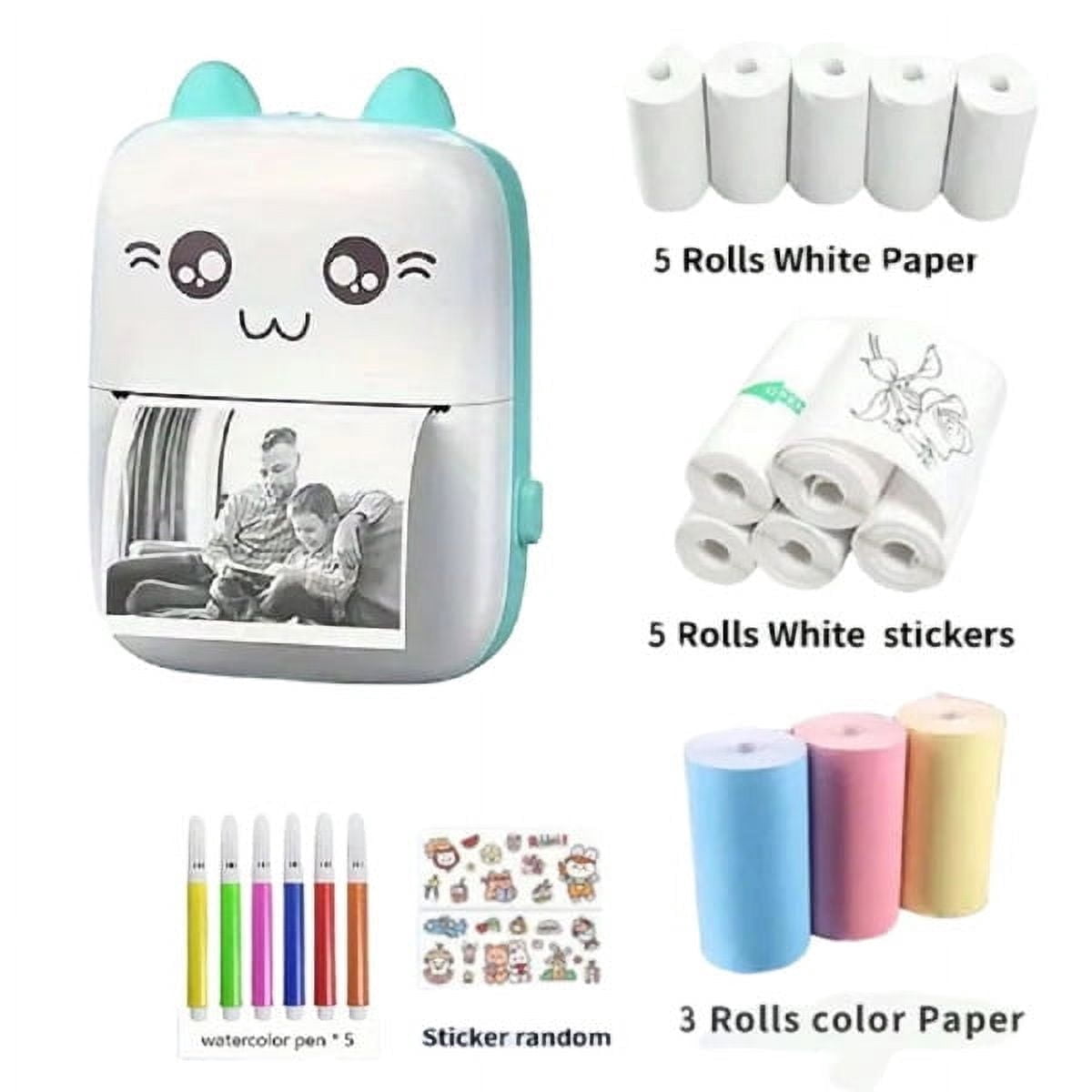 Mini Printer Sticker Thermal Printer with 13 Rolls Paper, Portable Phone Printer, Study Printer for Pictures, Photos, Journals, DIY, Compatible with Smartphones