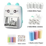 Mini Printer Sticker Thermal Printer with 13 Rolls Paper, Portable Phone Printer, Study Printer for Pictures, Photos, Journals, DIY, Compatible with Smartphones