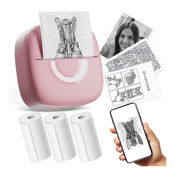 Mini Printer Sticker Thermal Printer with 3 Rolls Paper, Bluetooth Portable Phone Print Pods,Study Sticker Maker for Pictures, Photos, Journals, DIY, Compatible with Phone & Tablet