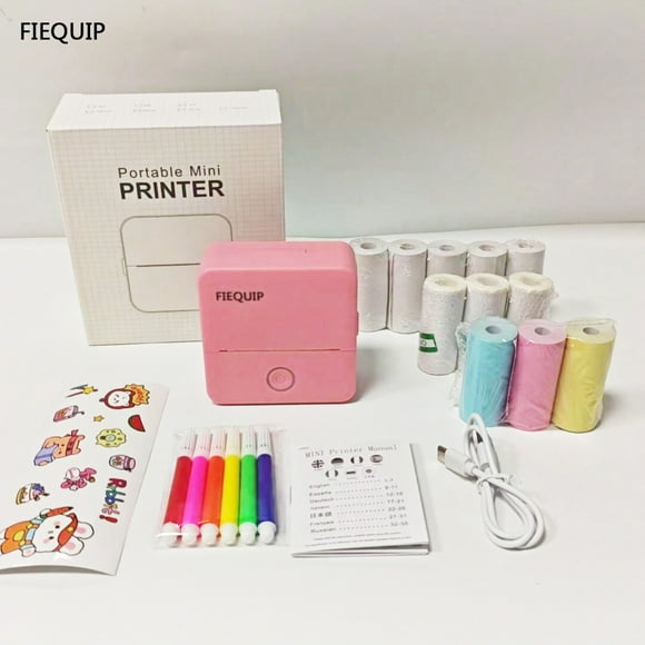 Mini Printer,Thermal Printer Label Maker With 11 Rolls Paper, Portable Mini sticker printer Sticker photo printer Wireless Inkless Printer, Small Pocket Printer For Pictures pink, Photos