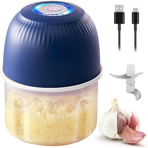 Mini Processor Cordless, 250ml Small Garlic 1 Cup, USB Rechargeable Electric , Portable Vegetable Meat Blender Kitchen Mixer for Onion, Salad, (Blue)