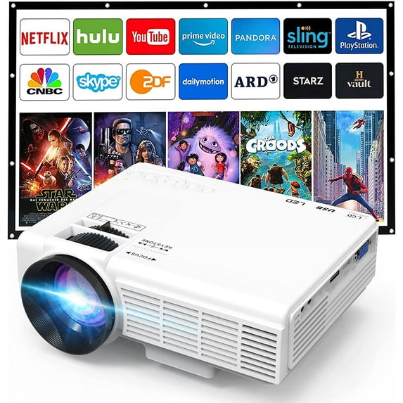 Mini Projector, 1080P Full HD Supported, Portable Movie Home Theater Projector Compatible with TV Stick Smartphone & Tablet PC HDMI USB AV TF