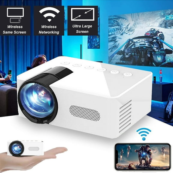 Mini Projector 1080P Portable Projector, Small Outdoor Movie Projector Supported Video Projector for HomeTheater Compatible with iOS/Android Phone/Tablet/Laptop/PC/USB Drive, White