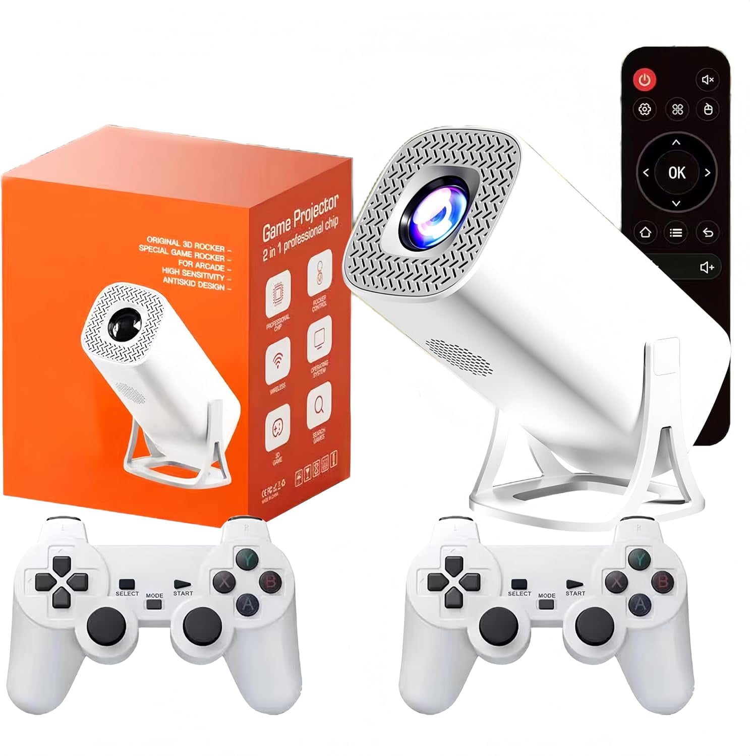 Mini Projector 1080P Support 4K ,game projector with controllers,retro game console -projector Game With 2 Wireless Controllers,projector game Support Over 36,000 Games ﻿ (Game style)