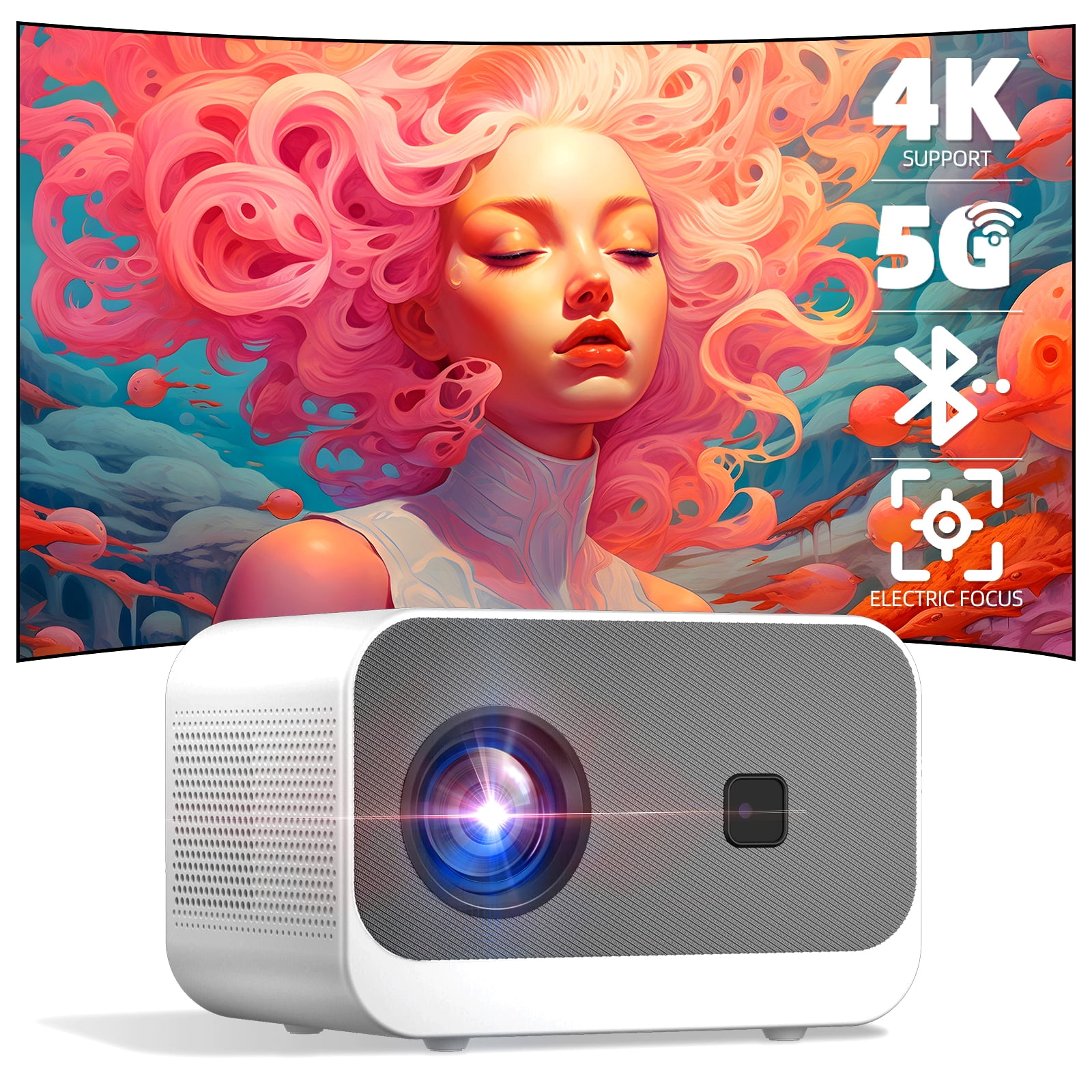 Ultra-Short Throw White 4K Wi-Fi Bluetooth Mini Projector