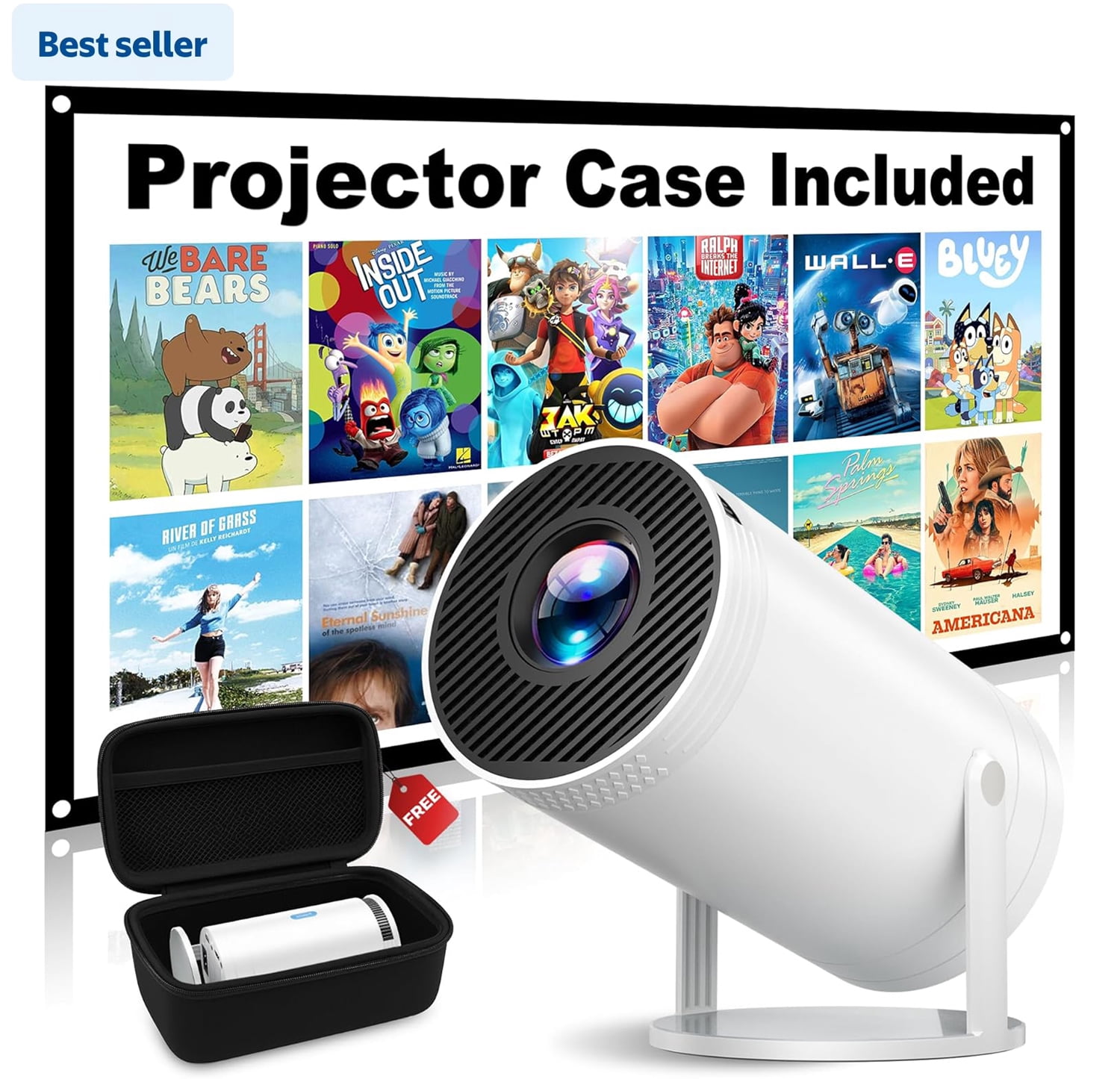 Mini Projector, 270° Rotation, Portable Projector 4K Support, Full HD 1080P Outdoor Movie Projector, Max 200" Display, Compatible with Smartphone/TV Stick/Laptop/PS4/HDMI/USB
