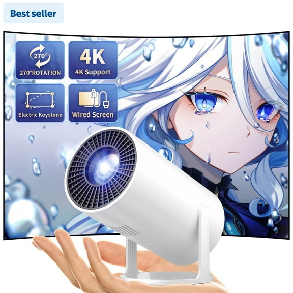 Mini Projector, 270° Rotation, Portable Projector 4K Support, Full HD 1080P Outdoor Movie Projector, Max 200" Display, Compatible with Smartphone/TV Stick/Laptop/PS4/HDMI/USB