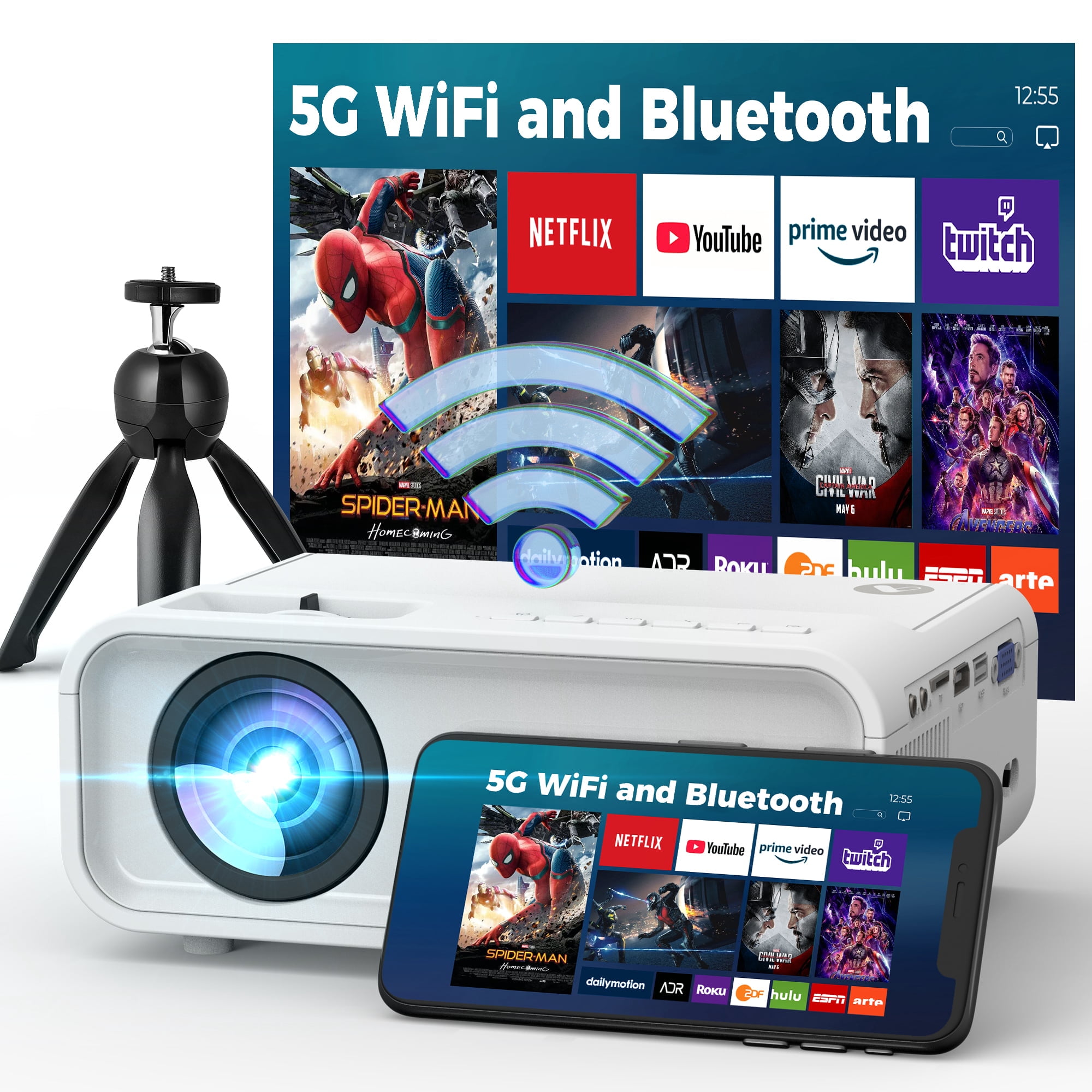 Mini Projector with 5G WiFi and Bluetooth 5.1, 9500 Lumens & 1080P