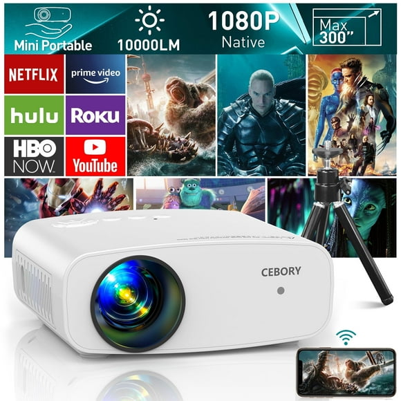 Electric Focus 5G WiFi Bluetooth Video Projector, Full HD 1080P Outdoor Movie Projector (Projector Screen and Tripod Included), Portable Projector Compatible With HDMI/ USB/ AV/ Smartphone/ TV Stick