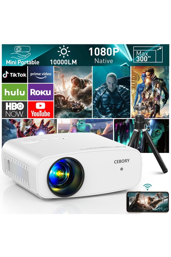 Electric Focus 5G WiFi Bluetooth Video Projector, Full HD 1080P Outdoor Movie Projector (Projector Screen and Tripod Included), Portable Projector Compatible With HDMI/ USB/ AV/ Smartphone/ TV Stick