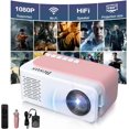 thumbnail image 1 of Mini Projector, HD 1080P WiFi Video Projector, Portable Outdoor Projector with Tripod, Gift for Kids, Home Theater Movie Phone Projector Compatible with USB, AV, Smartphone/Tablet/Laptop (pink), 1 of 5