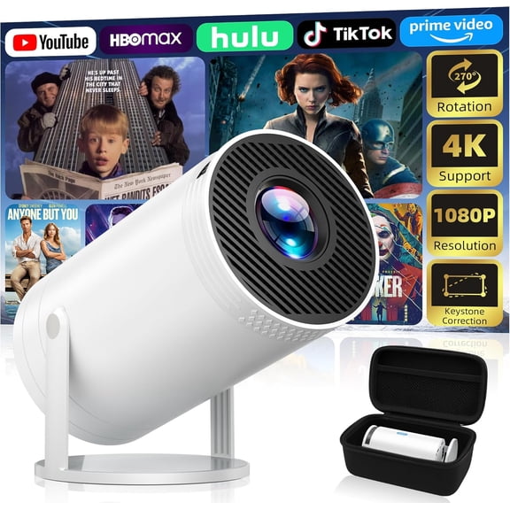 Mini Projector, Native 1080P Portable Projector with Carrying Case, 4K Support, 270Rotatable Outdoor Movie Proyector, Home Theater Projector Compatible with Phone/TV Stick/Laptop/PS4/HDMI/USB