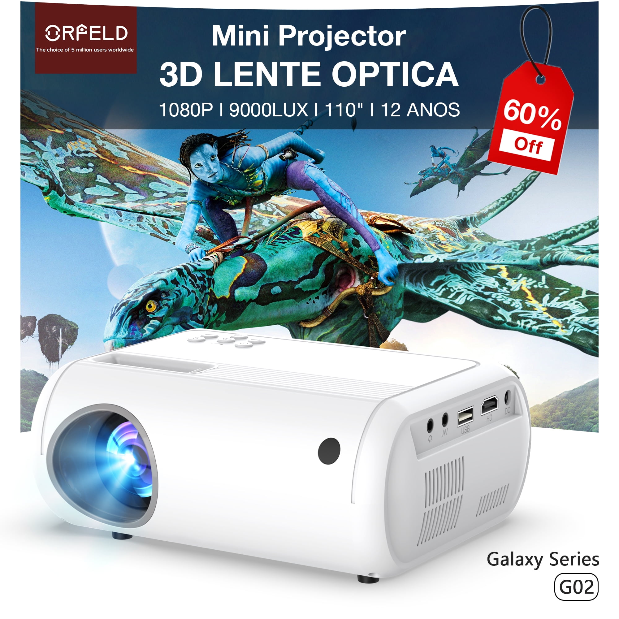  Mini Projector, VOPLLS 1080P Full HD Supported Video Projector,  Portable Outdoor Home Theater Movie Projector, 50% Zoom, Compatible with  HDMI, USB, AV, Smartphone/Tablet/Laptop/PC/TV Box : Electronics