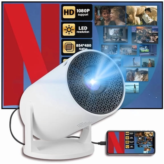 Mini Projector, Portable Projector, 180 Degree Rotation, Watch Anytime Anywhere, Compatible with HD, Supports Hdtv/Usb/Av/Android/Ios