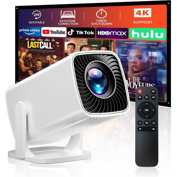 Mini Projector, Portable Projector 4K & Full HD 1080P Support, 270° Rotation Outdoor Projector, Movie Projector Compatible with Smartphone, TV Stick, Laptop, PS4, HDMI, USB