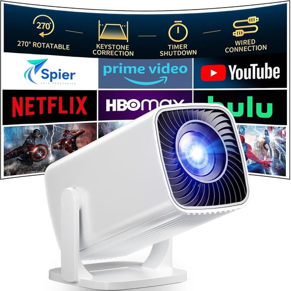 Mini Projector, Portable Projector 4K Support, Full HD 1080P Outdoor Projector, 270 Rotation Movie Projector, Max 200" Screen, Compatible with Smartphone, TV Stick, Laptop, PS4, HDMI, USB