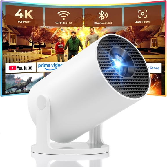 Mini Projector, Portable Projector with Wifi and Bluetooth, Built in Apps, Support 4K 1080P, 180 Rotation, Auto Keystone, Movie Compatible With HDMI/USB/TV Stick/Smartphone/Laptop
