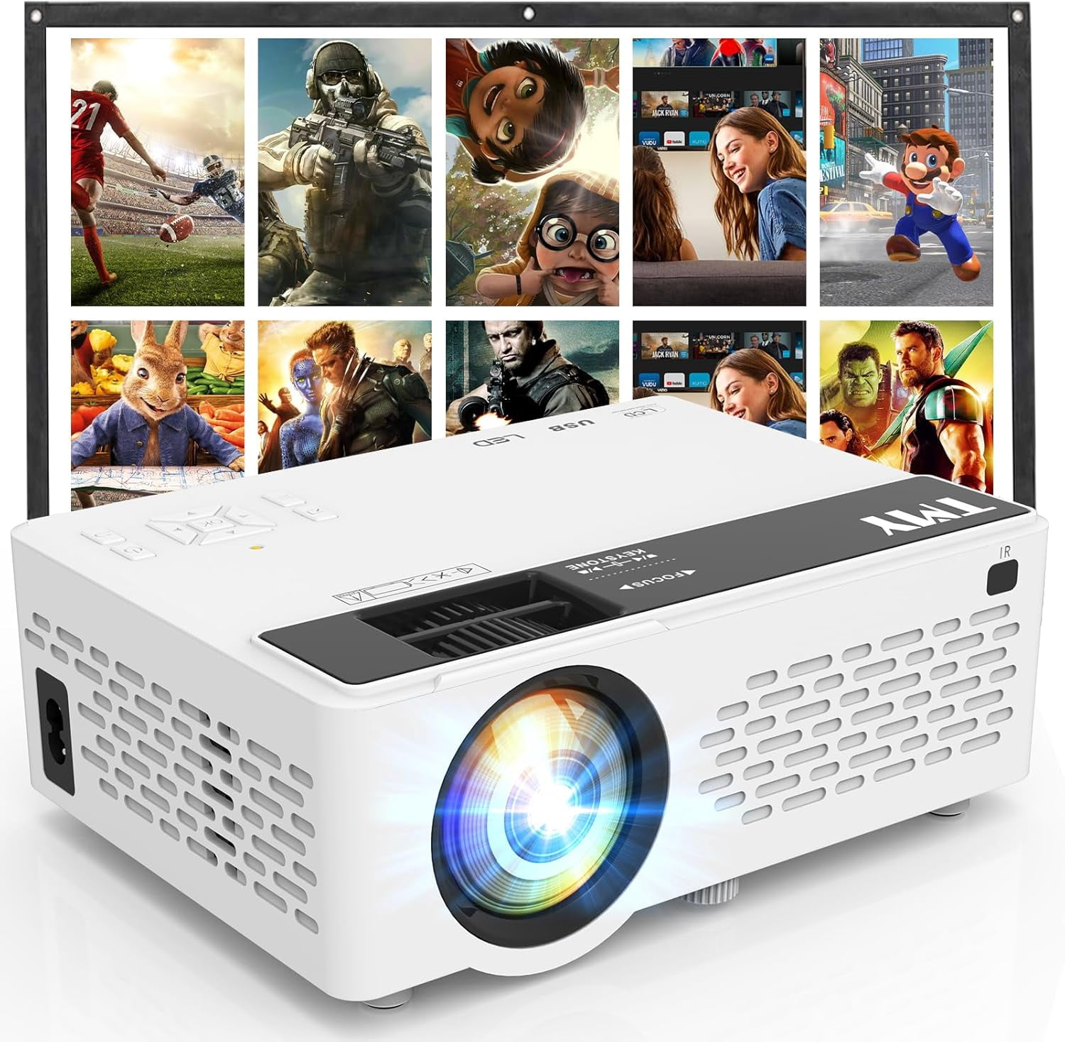 Mini Projector, Upgraded Bluetooth Projector with Screen, 1080P Full HD ...