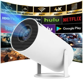 Mini Projector with WiFi 6 and Bluetooth, 4K 1080P Portable Projector, 180 Rotatable Outdoor Projector Compatible for Phone/TV Stick/Laptop, Auto Keystone Movie Projector with Android 11