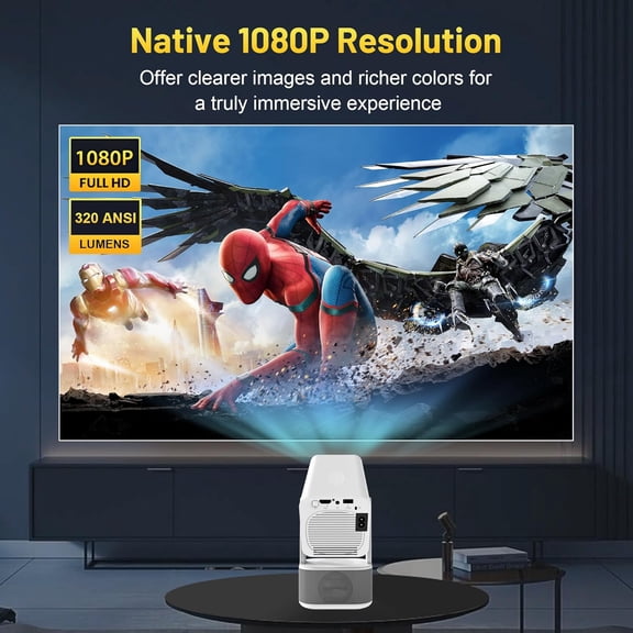 Mini Projector with WiFi 6 & Bluetooth 5.0, Android 13 Smart TV, 4K Support 1080P Full HD, 320 ANSI Lumens, 270 Rotation, Auto , Dual 5W Speakers, Portable Home Cinema for Outdoor Indoor Use
