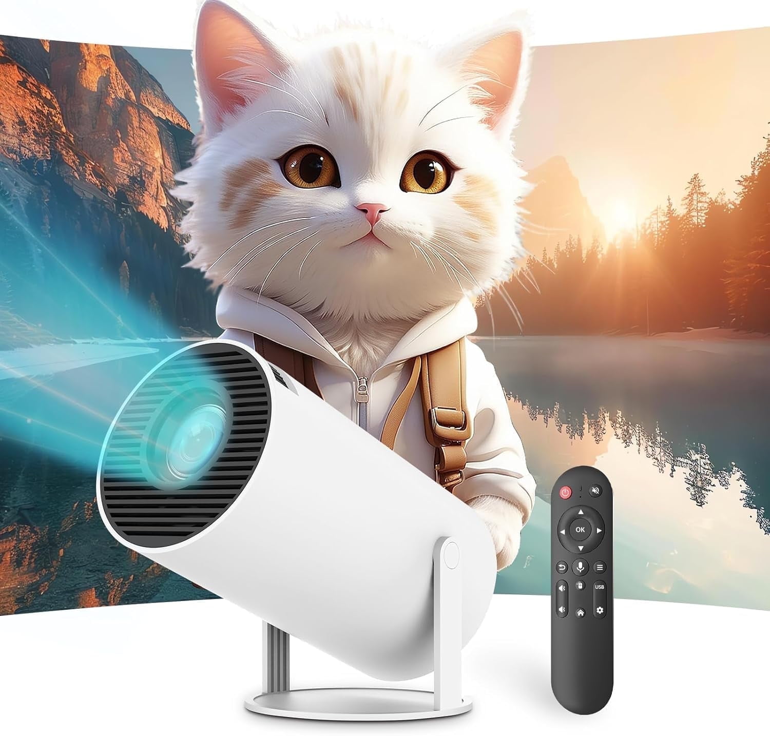 Mini Projector with WiFi 6 & Bluetooth 5.4, Portable Projectors with Air Mouse, 40-200"Smart Outdoor Movie Projector 4K 1080P Support, 180° Rotatable Home Vedio Projector Supports HDMI/USB/Smartphone