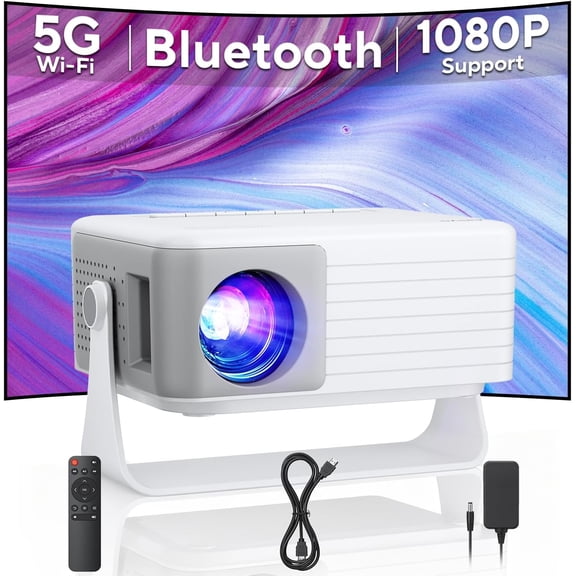 Mini Projector with WiFi and Bluetooth, 2025 Upgraded 1080P Support, 360 Rotating, Auto Keystone, Portable for Home Theater/Outdoor, Compatible iOS/Android/Laptop/PS5
