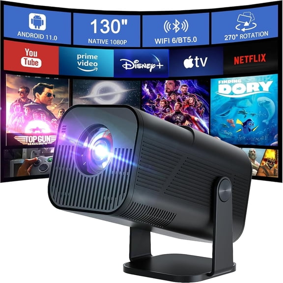 Mini Projector with WiFi and Bluetooth,Portable Native 1080P Support 4k 270 Adjustable Stand,Outdoor/Home Movie Projector, Compatible phone, TV Stick, Laptop, HDMI