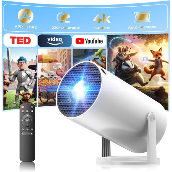 Mini Projector with WiFi and Bluetooth, Portable Built-in Apps Support 4K 1080P Auto Keystone 220 Rotatable Small Projectors Compatible HDMI/TV Stick/iPhone/Laptop for Bedroom Wall