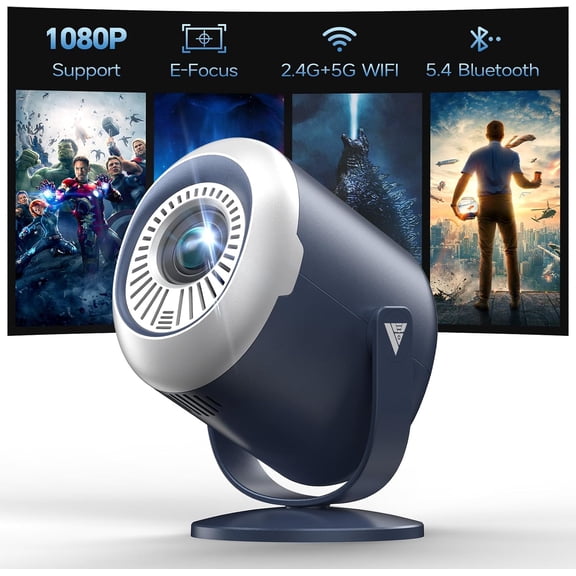 Mini Projector for iPhone, Portable Movie Projector with WiFi and Bluetooth, 1080P Support, 240 Rotatable Video Projector for Bedroom Home Theater Compatible with TV Stick/iOS/Android/PC//HDMI