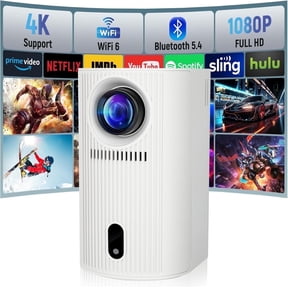 Maypug Mini Projector WiFi 6 Bluetooth, 4K 1080P Supported, 120'' Auto Keystone Screen for Home Theater