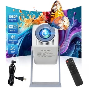 Behome Portable Projector, Mini Projector with Wifi and Bluetooth,1080P Support, Auto Corner Trapezoidal Correction, Outdoor Movie Projector for Bedroom, Backyard, Home,White