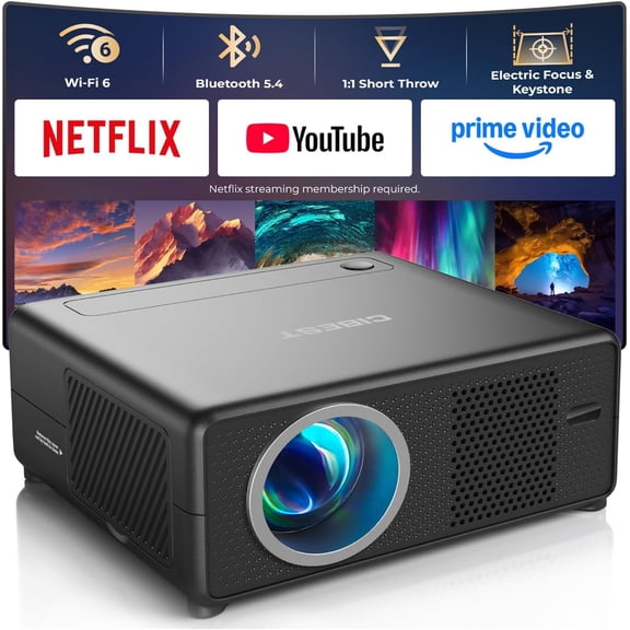 Mini Projector with WiFi and Bluetooth, Short Throw Full HD 1080P