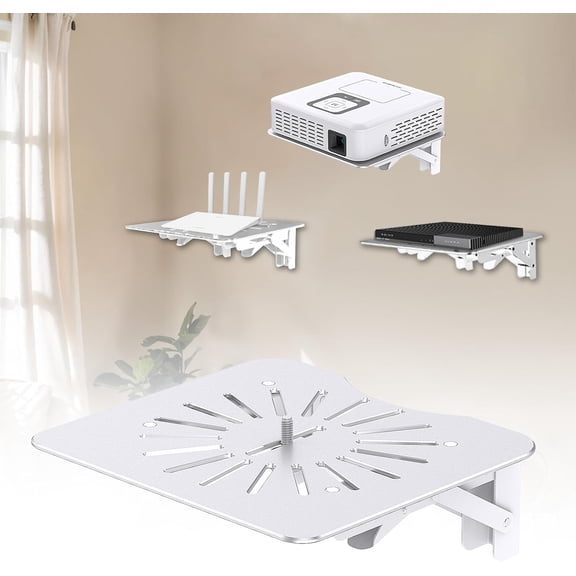 Mini Projectors Shelf for Wall, Foldable Mount with Aluminum Alloy Shelf for Projector, PS4, Cable Box. Space-Saving Media Shelf, 8.5x7.87 ihes, White