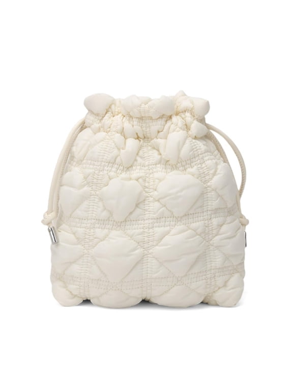 Mini Puffer Drawstring Bucket Bag Quilted Crossbody Bags for Women Bubble Shoulder Handbag