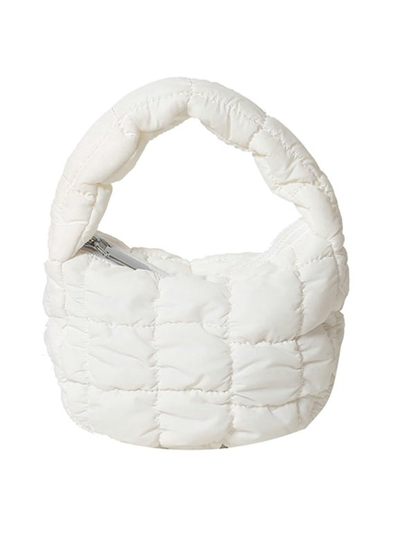 Mini Puffy Quilted Handbag Soft Puffer Tote Bag for Women Cute Wrist Bubble Bag Lightweight Nylon Clutch Purse