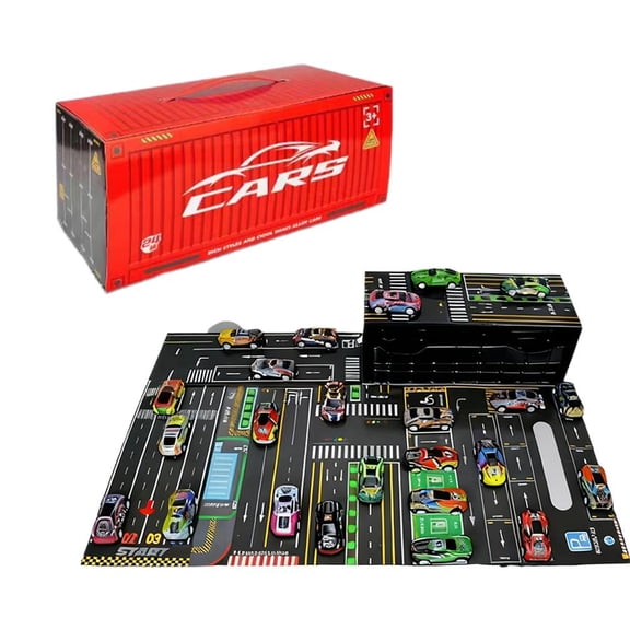 Mini Pull-Back Cars with Built-in Garage Set,Die-Cast Vehicles Friction Powered Design,Alloy Racing Car Toys,Friction Powered Vehicles with Storage Box & Play Mat,Bulk Mini Cars Party Favors