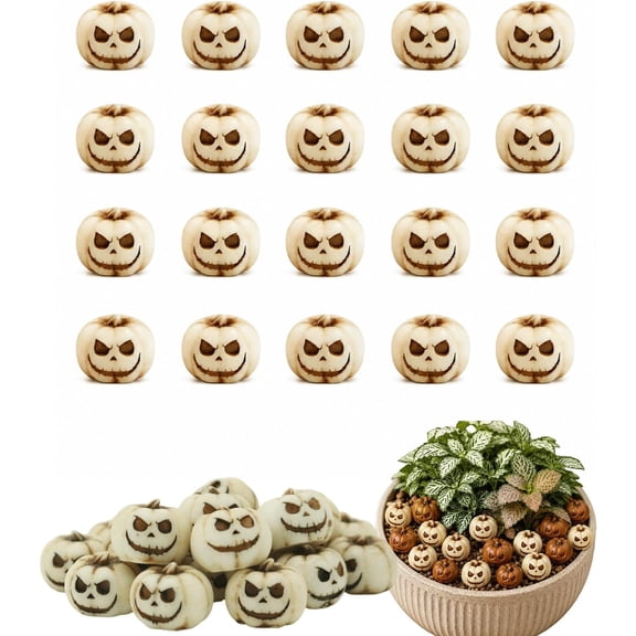 Mini Pumpkin Decorations, 20 Pcs Halloween Smiling Face Figurines White