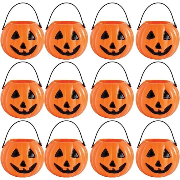 Mini Pumpkin Plastic Treat Pails - 2.5 Inches Tall | Each Pack Contains 12