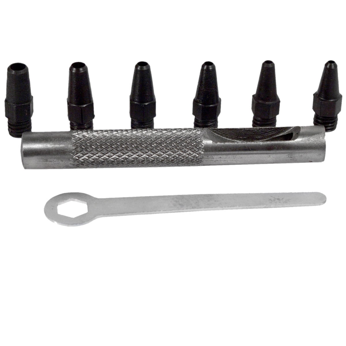 Compact Silver and Black Metal Leather Punch Set