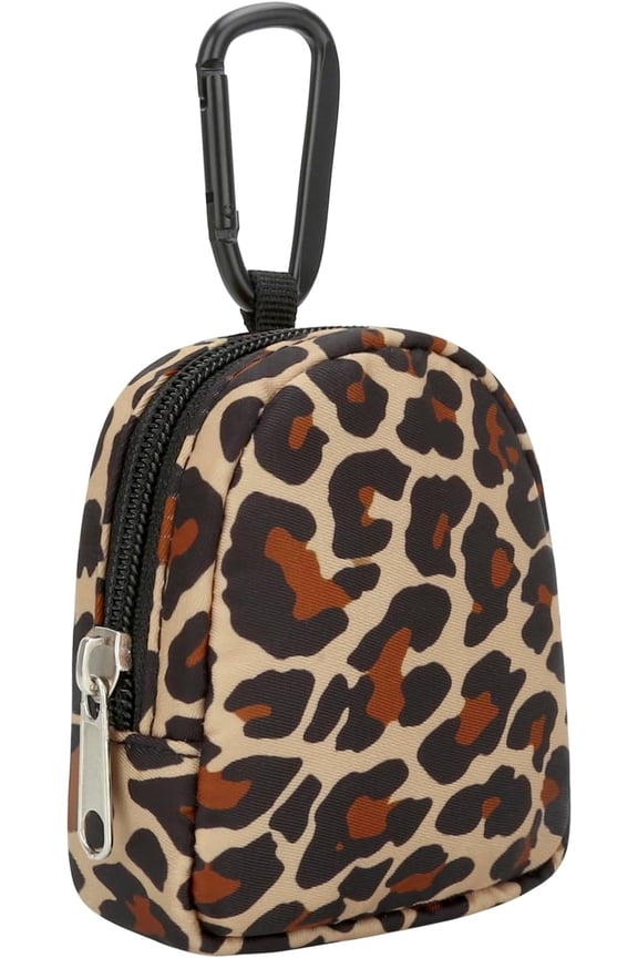 Mini  Purse with Detachable Carabiner Clip - Water-Repellent Ripstop Nylon Zip Wallet & Card Holder for Women and Men, Cute Portable  Pouch for Travel, Gym, Everyday Carry (Leopard)