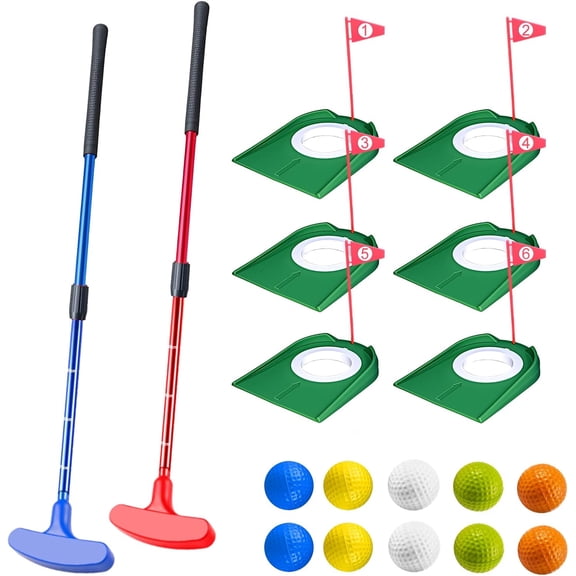 Mini Putting Set, Build Your Own Course at Home, the Office or On the Green, Includes 6 Pack Golf Putting Cups with Flags, 2 Pack Mini Golf Clubs and 10 Pack Foam Golf Balls