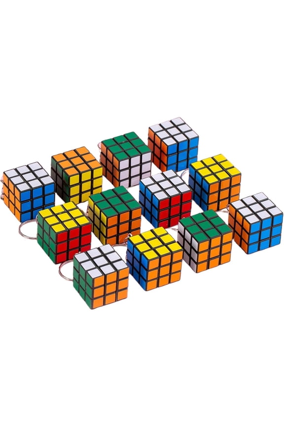 Mini Puzzle Cube Keychains, 3x3 Classic Magic Cube, Pack of 12, Multi-Colour